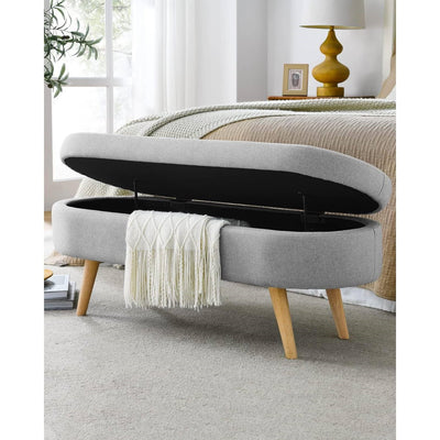 Modern Boho Style Grey Linen Bedroom Storage Bed Bench
