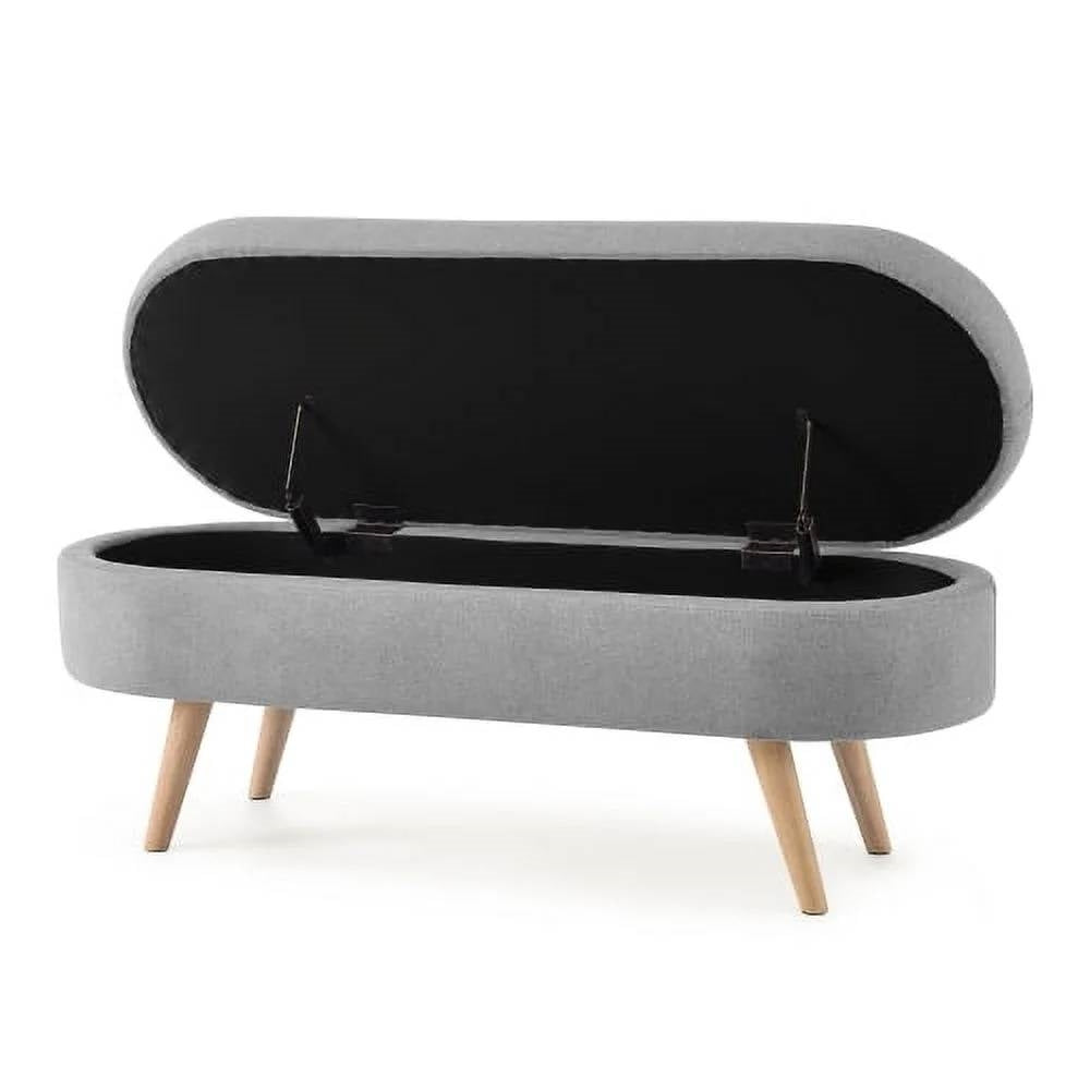 Modern Boho Style Grey Linen Bedroom Storage Bed Bench