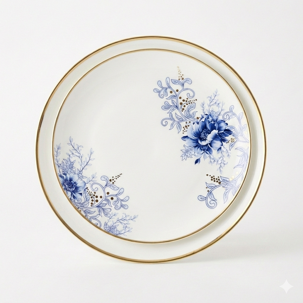 Blue Floral Accent Plate - Set of 4