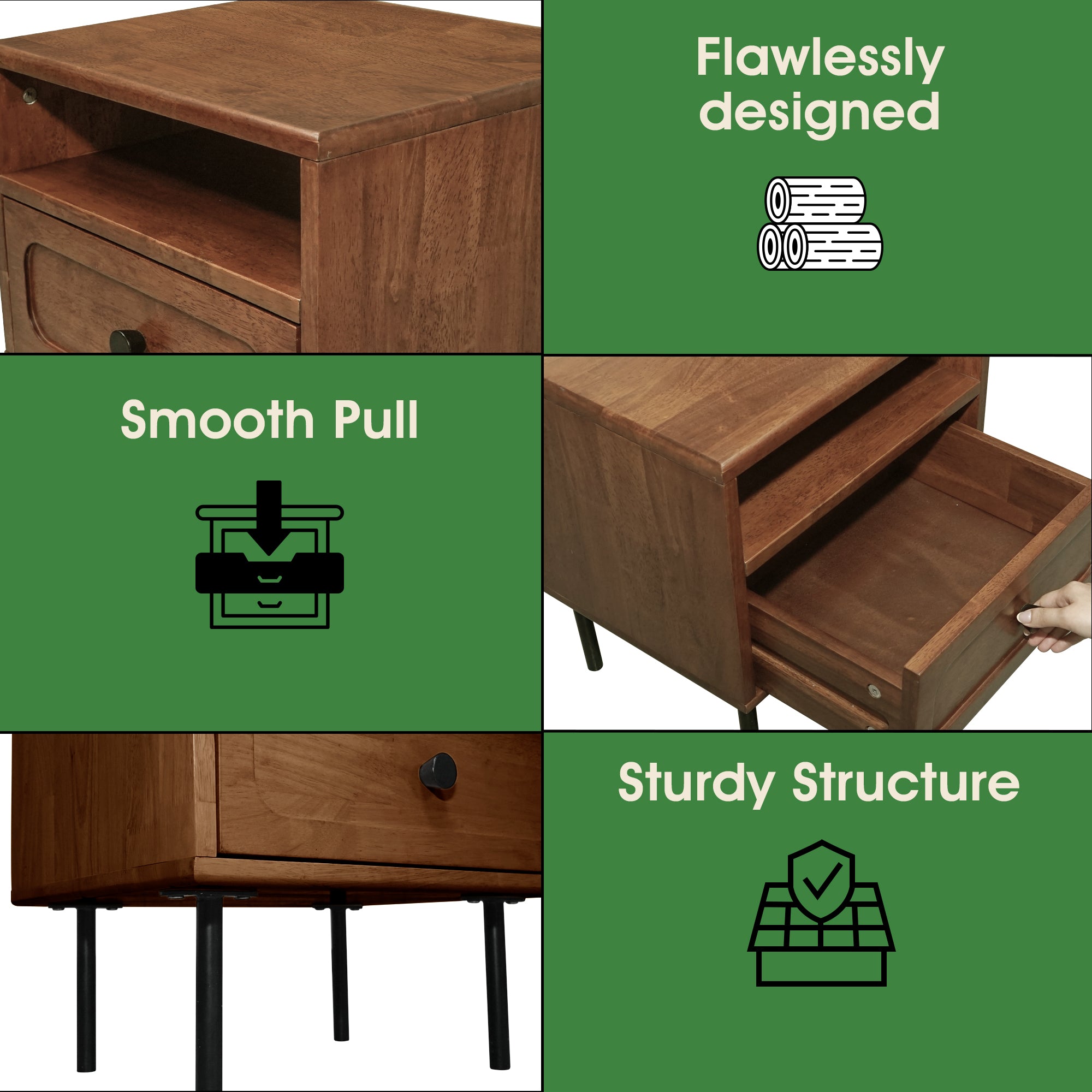 Savana Solid Wood Single-Drawer Nightstand