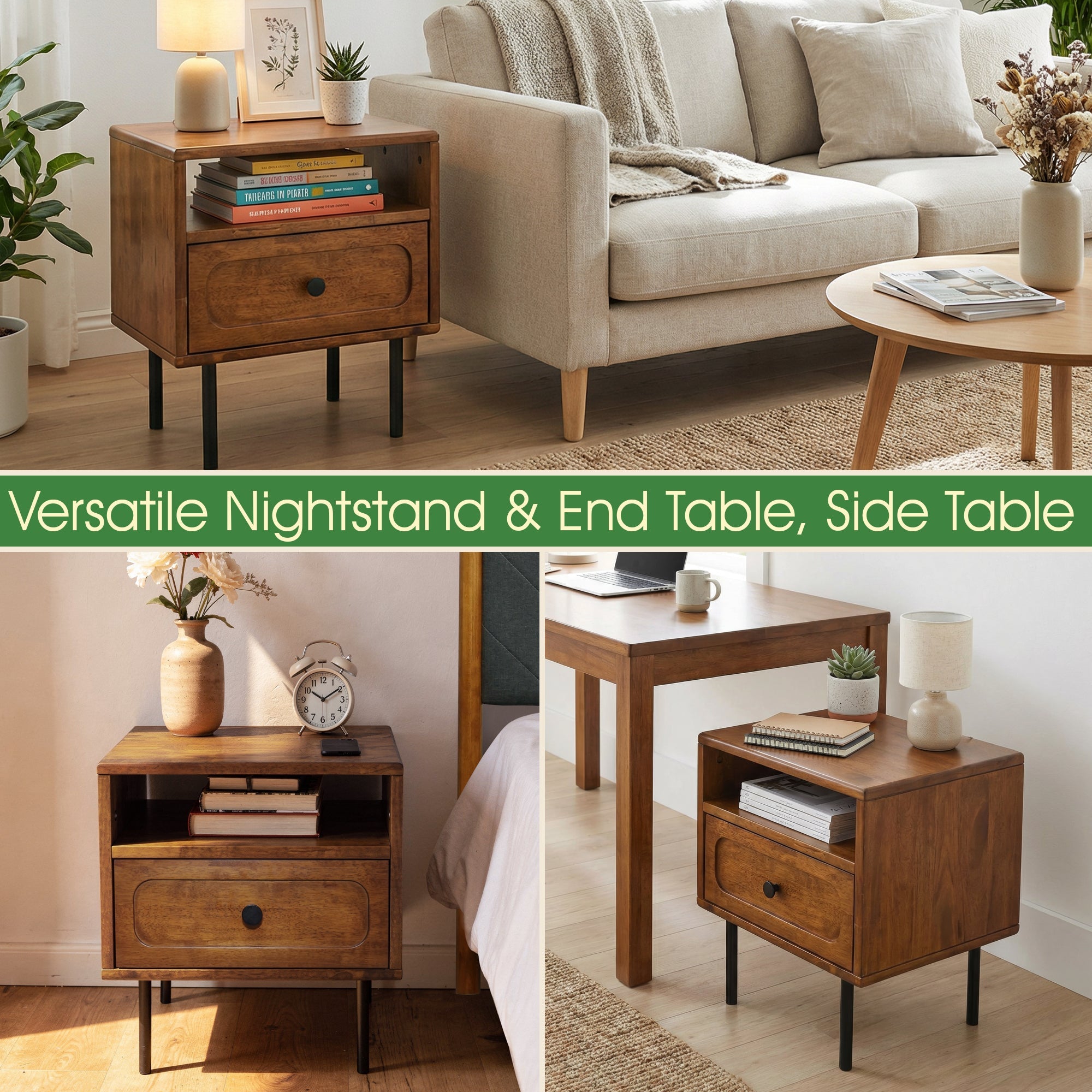 Savana Solid Wood Single-Drawer Nightstand