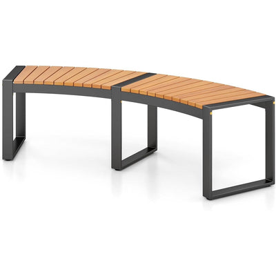 Outdoor Metal Frame Wood Slat Backless Garden Bench