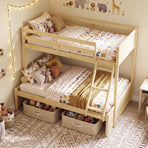 Twin Over Full Bunk Bed with 3-Step Ladder and Full-Length Guardrails