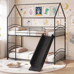 Bunk Bed Twin Over Twin House Bunk Bed Frame with Metal Slats