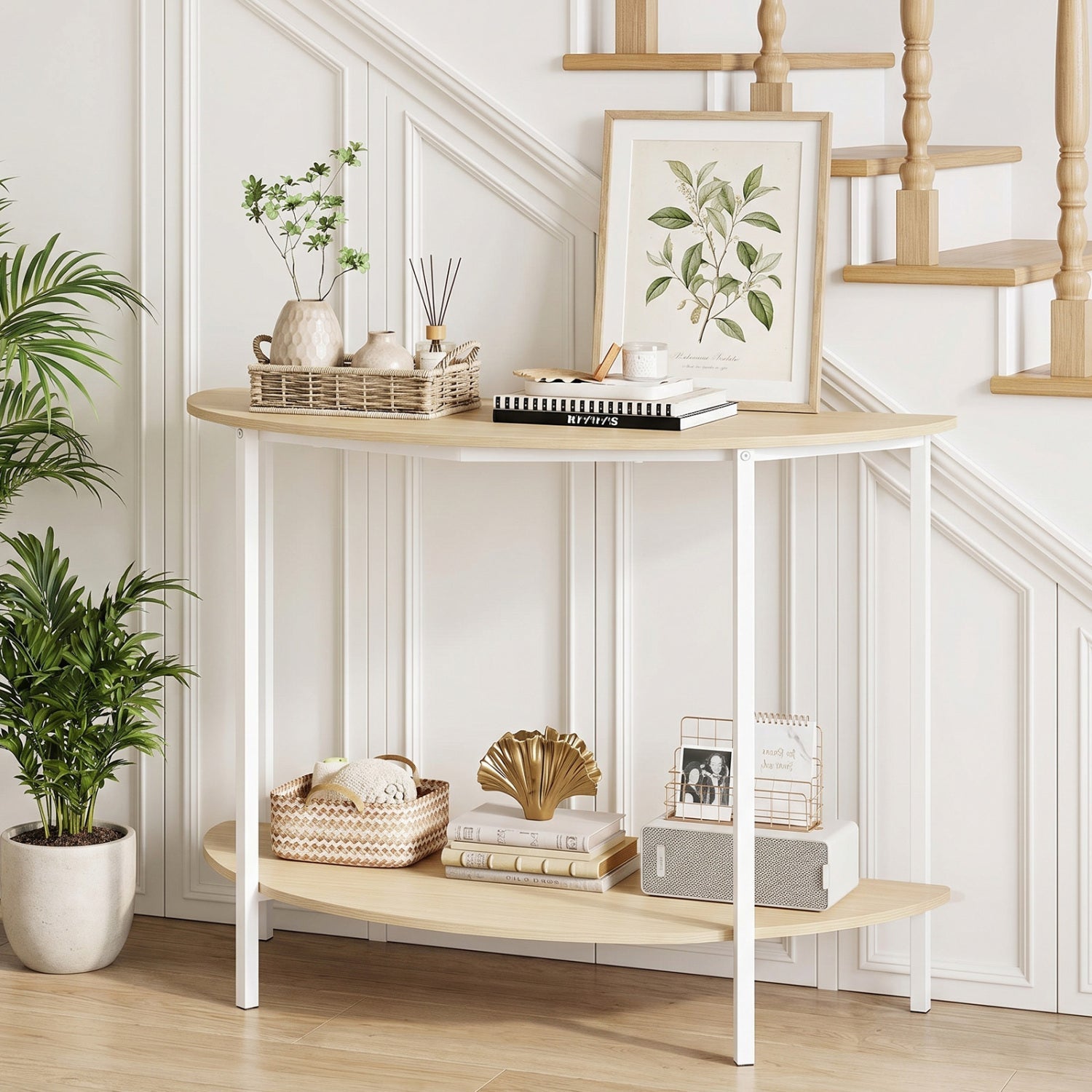 Half Moon Console Table 40 inch 2-Tier Entryway Table with Storage Shelf