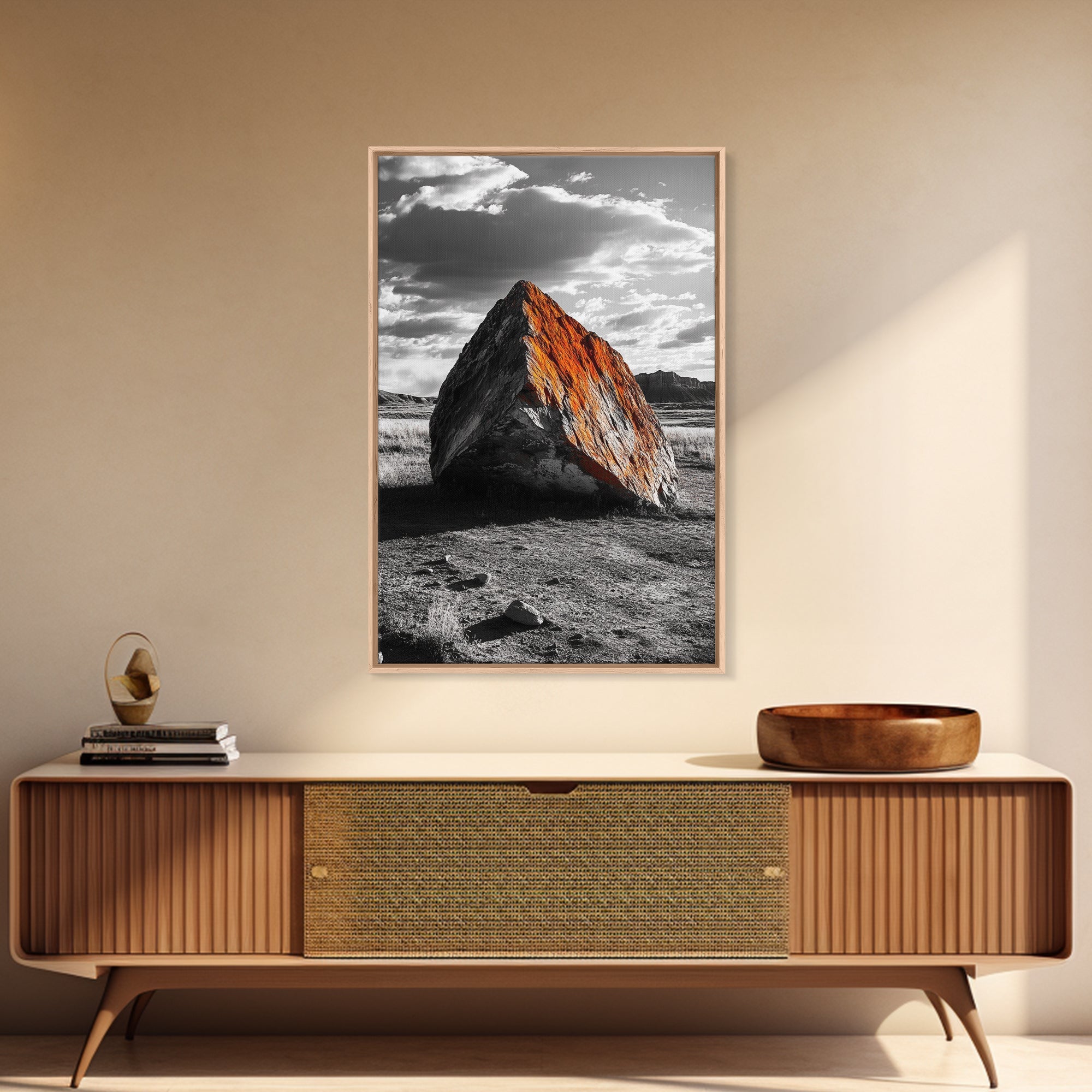 Red Rock, Sunset Boulders, Wild West Plains, Canvas Print, Desert Landscape Art, Living Room Wall Decor, Nature Photography