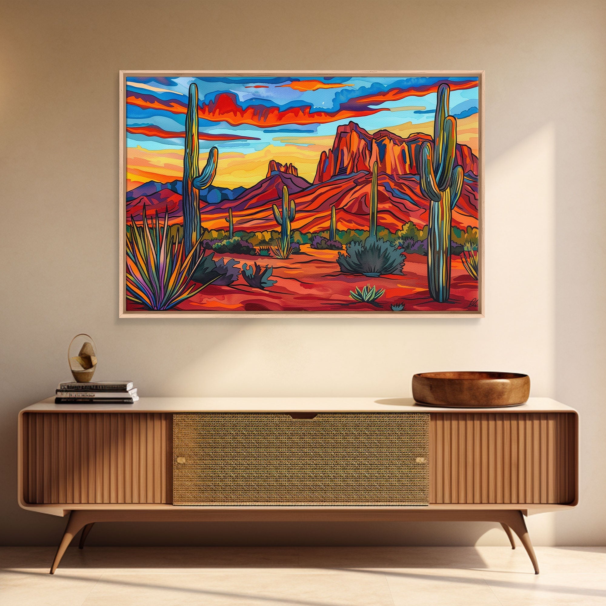 Retro Style Desert Landscape Painting Print