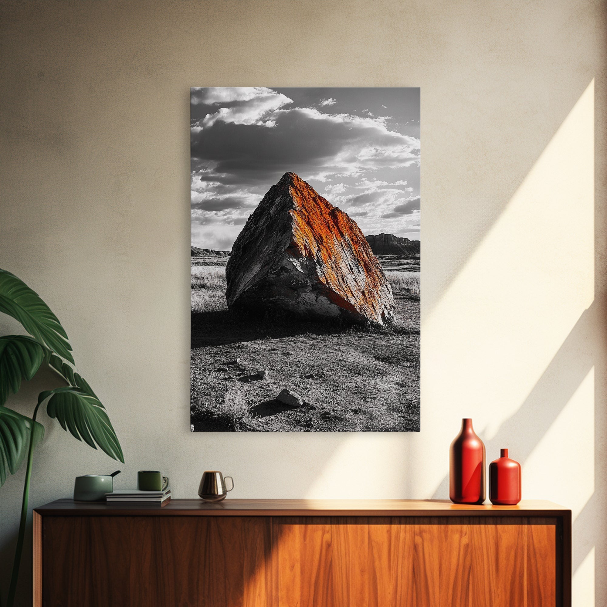 Red Rock, Sunset Boulders, Wild West Plains, Canvas Print, Desert Landscape Art, Living Room Wall Decor, Nature Photography