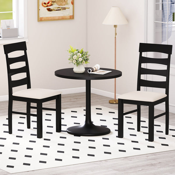 High Back Dining Room Chairs Set of 2 with Padded Seat-Black