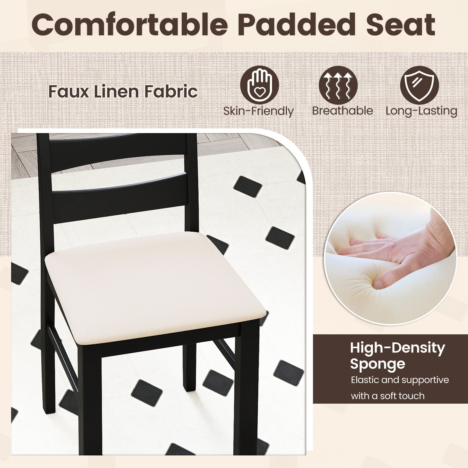 High Back Dining Room Chairs Set of 2 with Padded Seat-Black