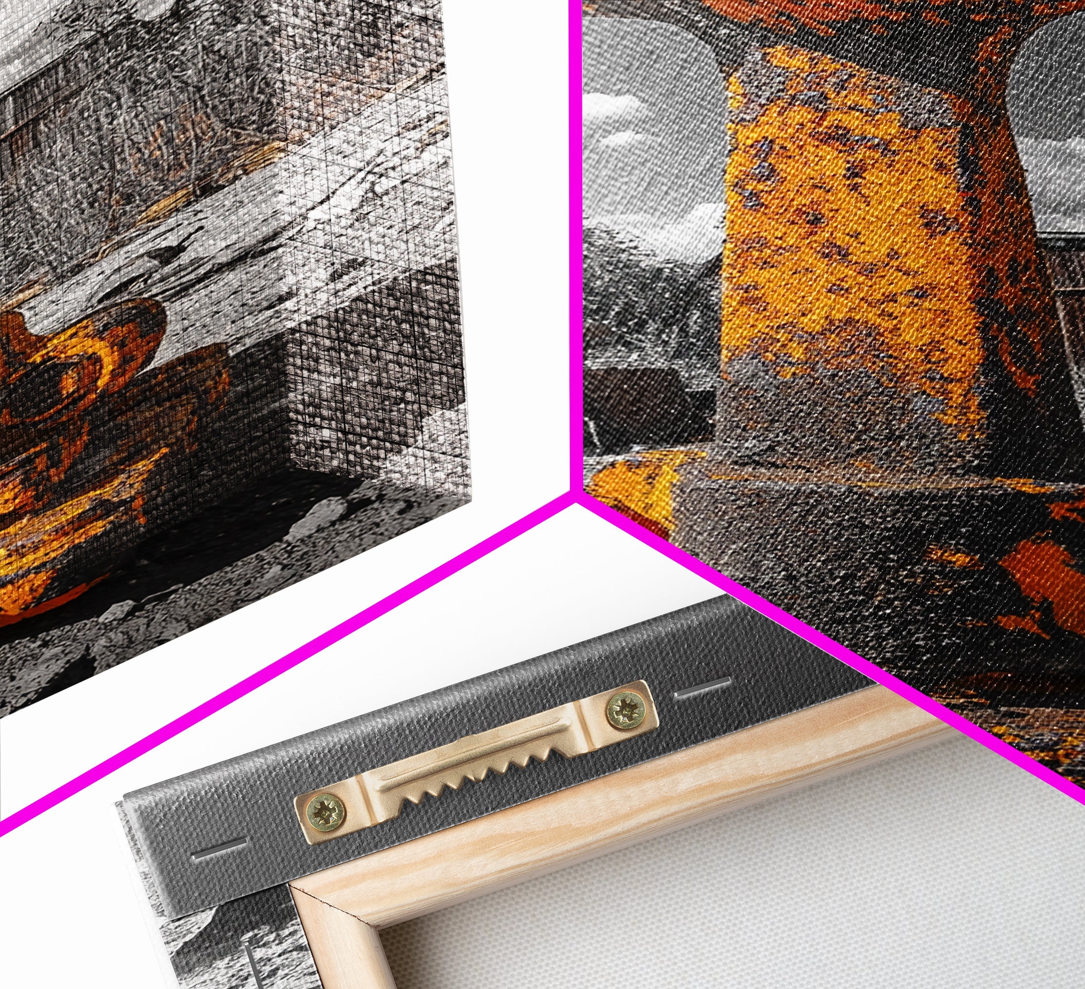 Rusty Bolt, Yellow Steel, Industrial Contrast, Framed Canvas Print, Garage Decor, Workshop Wall Art, Urban Grunge Photography