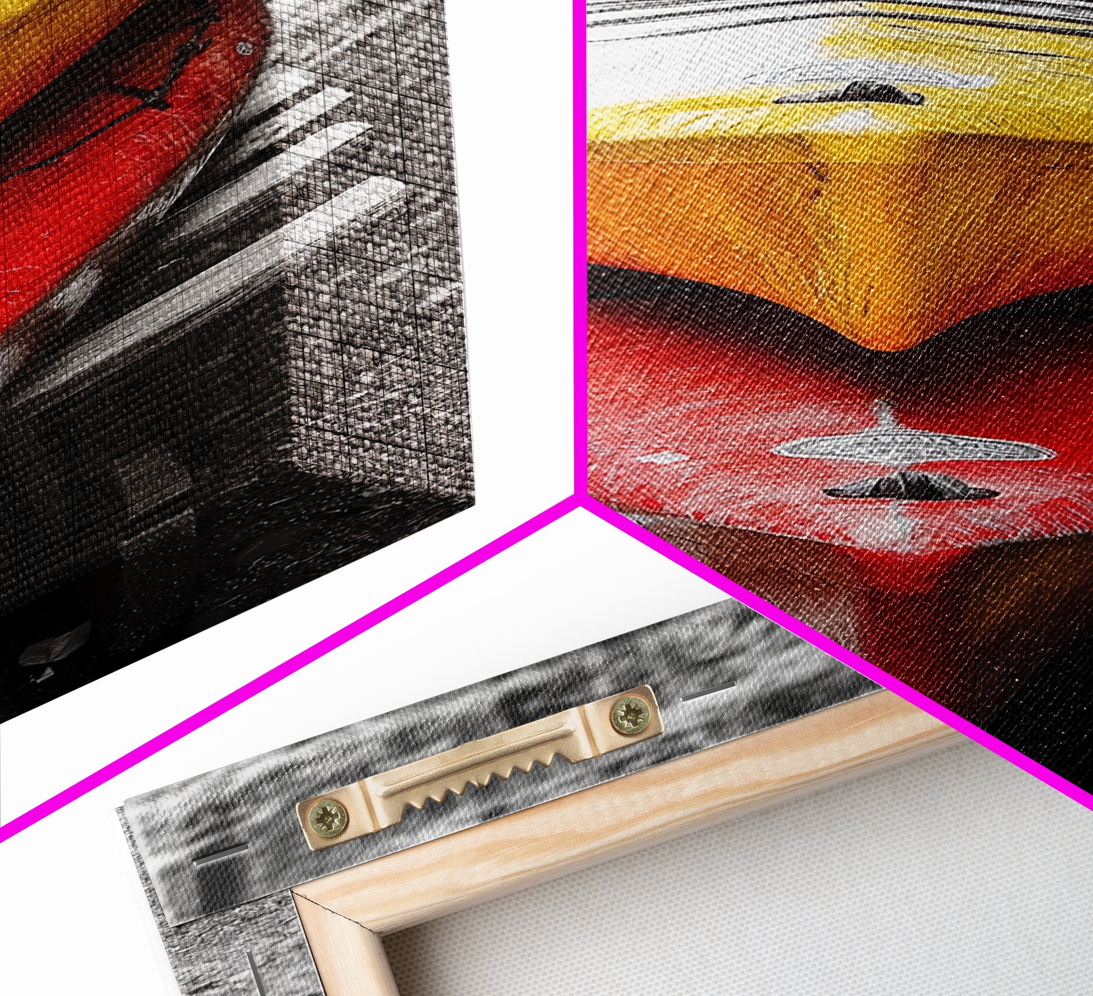 Stacked Kayaks, Red and Yellow, Forest Wall Art