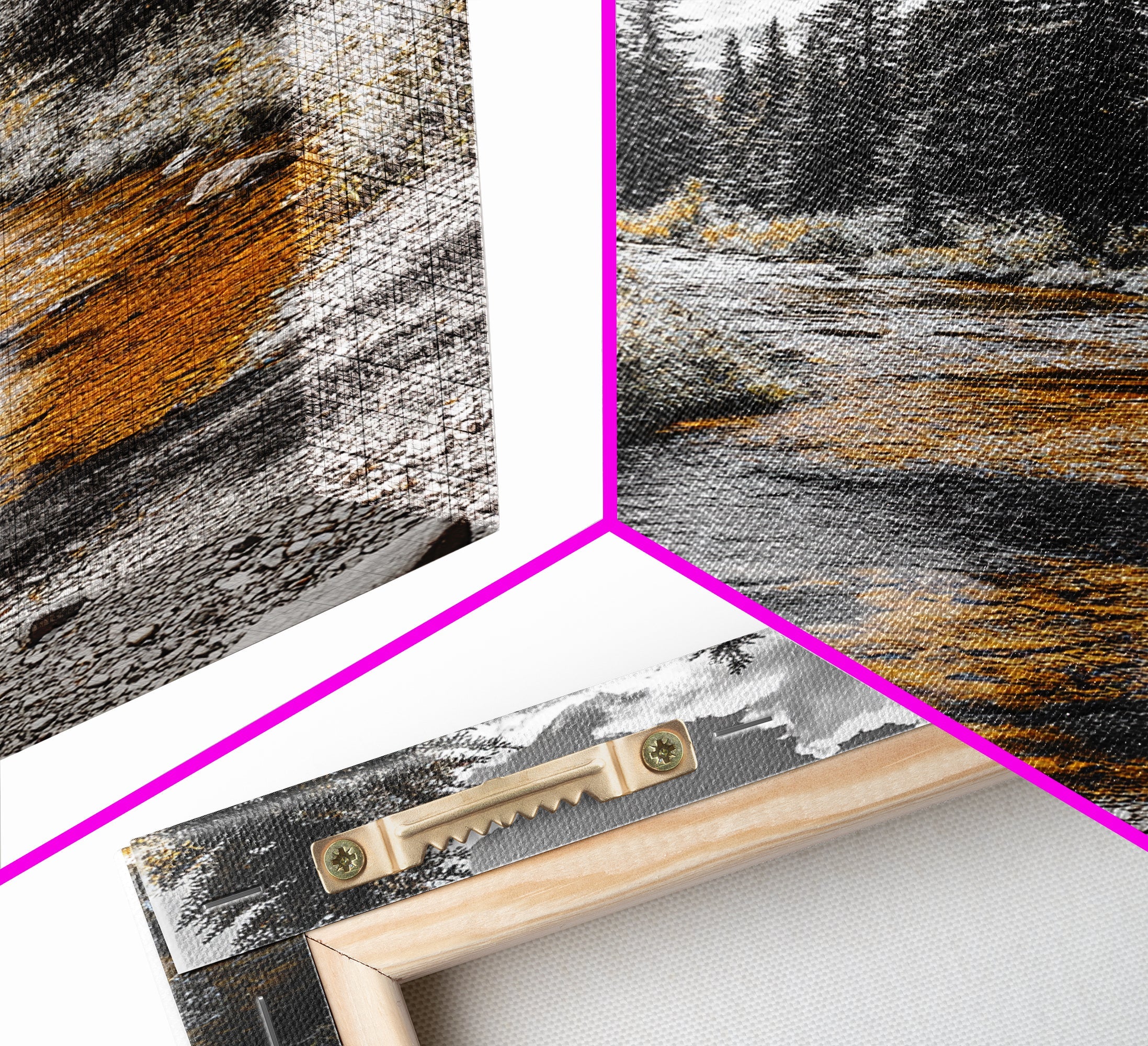 Forest Stream, Autumn Glow, Mountain Trees, Framed Canvas Print, Rustic Cabin Wall Art, Nature Photography, Fall Landscape Decor