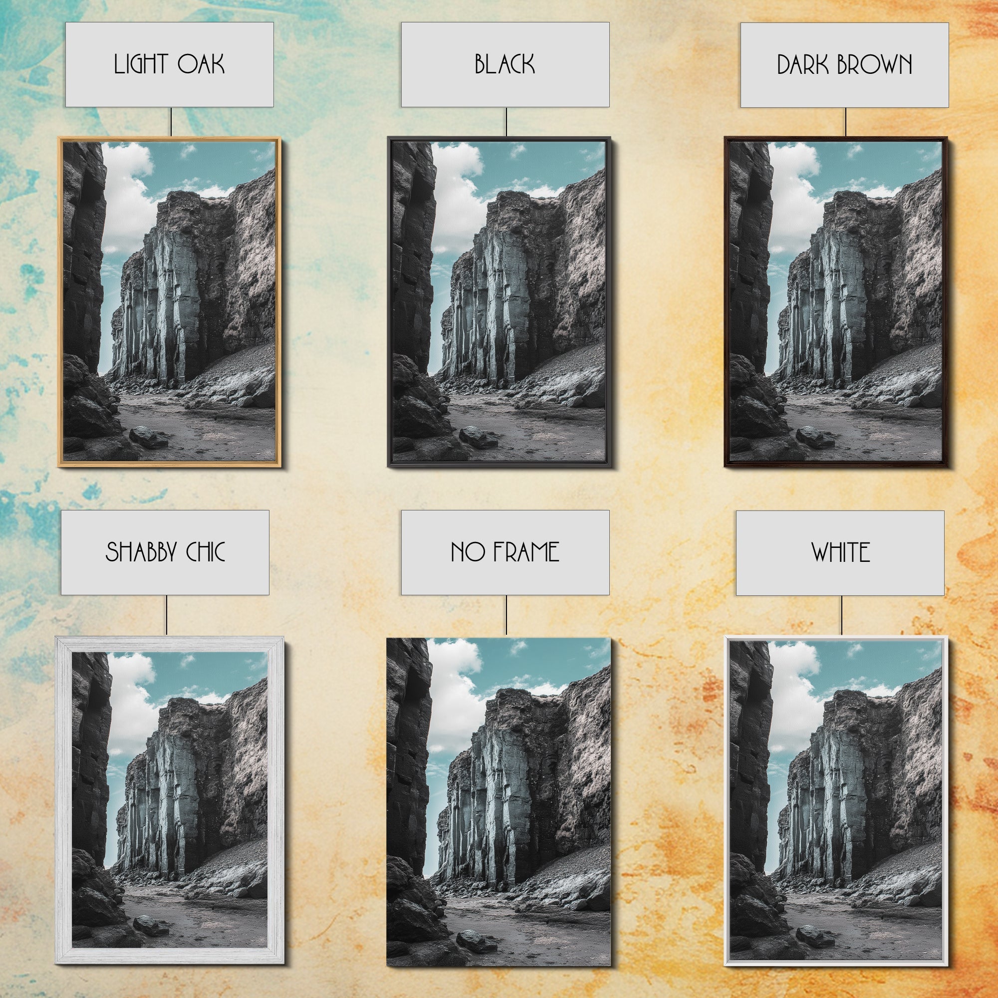Canyon Rocks, Earth Tones, Cliff Path, Scenic Sky, Framed Canvas Print modern rustic art, desert wall decor, hallway landscape canvas