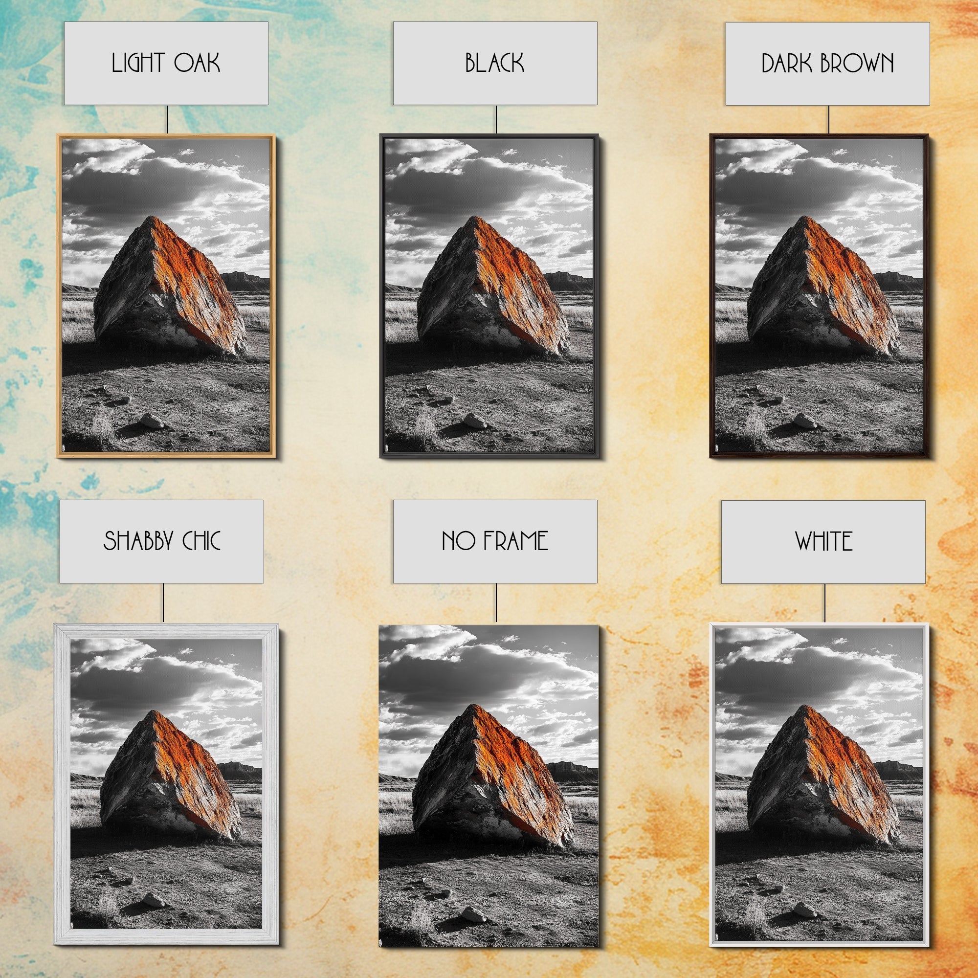 Red Rock, Sunset Boulders, Wild West Plains, Canvas Print, Desert Landscape Art, Living Room Wall Decor, Nature Photography