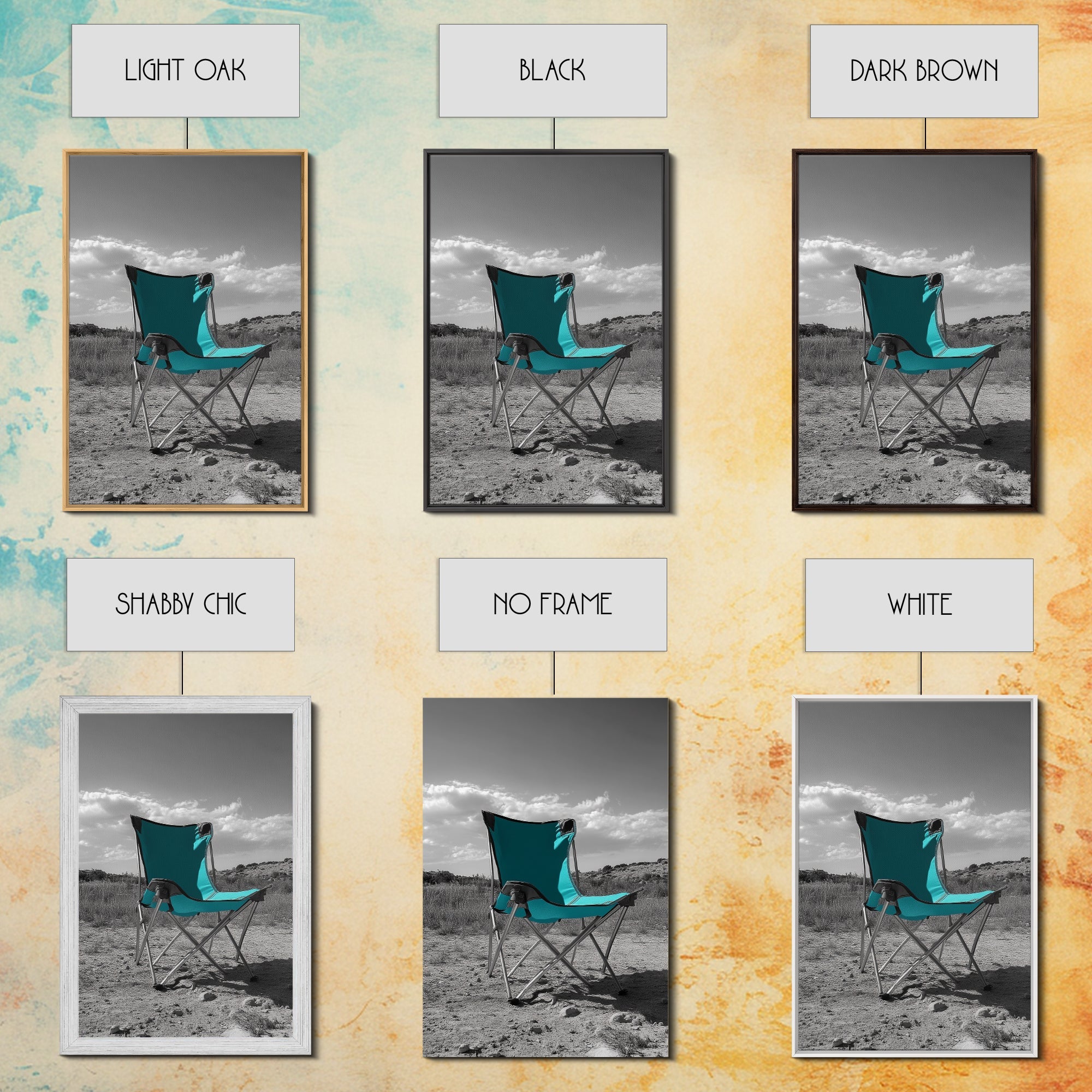 Teal Camp Chair, Outdoor Minimalism, Desert Art, Canvas Print, Camping Wall Decor, Nature Photo, Rustic Retreat, Cabin Wall Art