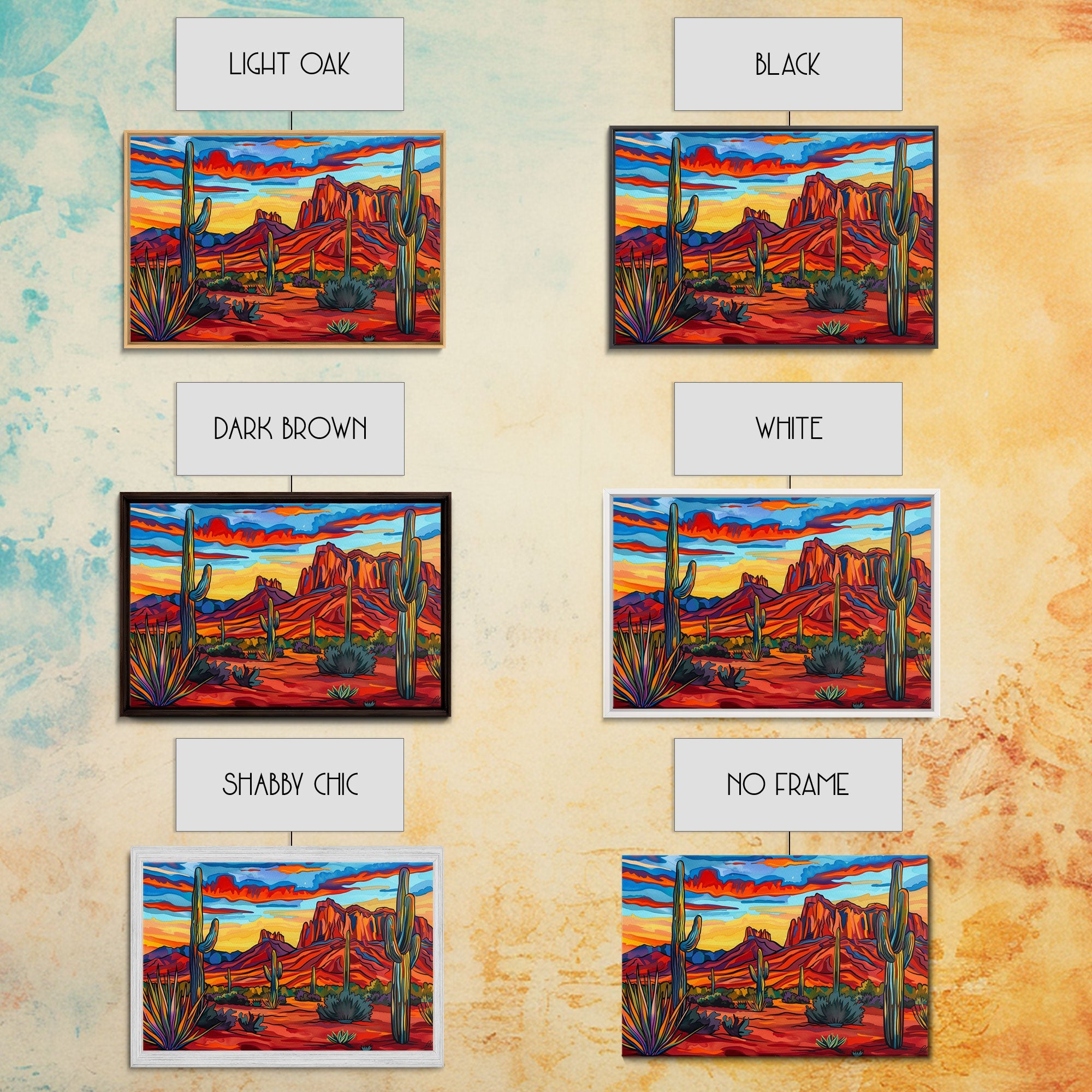 Retro Style Desert Landscape Painting Print