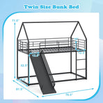 House-shaped Metal Twin Over Twin Low Bunk Bed-Black