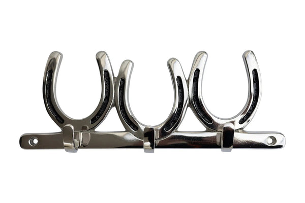 Huntley Equestrian Silver Horseshoe Wall Hook Rack-3 Hook