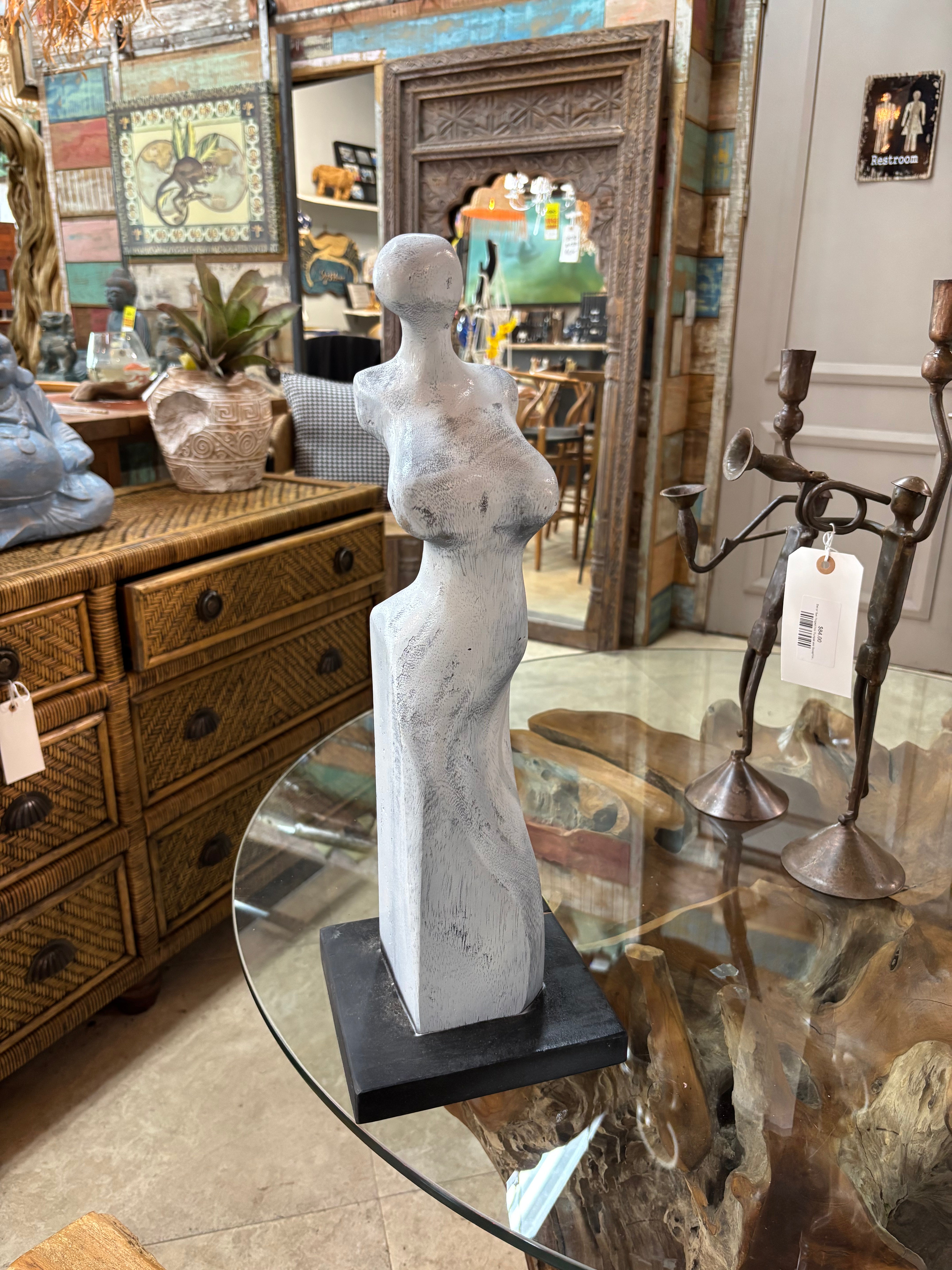 Hand-Carved Abstract Female Sculpture (blue)