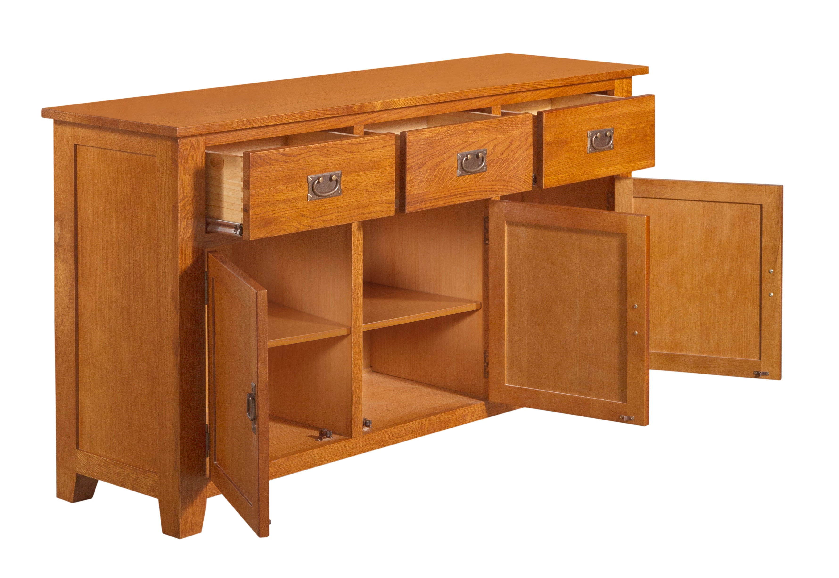 Mission Solid Oak 3 Drawer 3 Door Sideboard - Michael's Cherry (MC-A) - 59