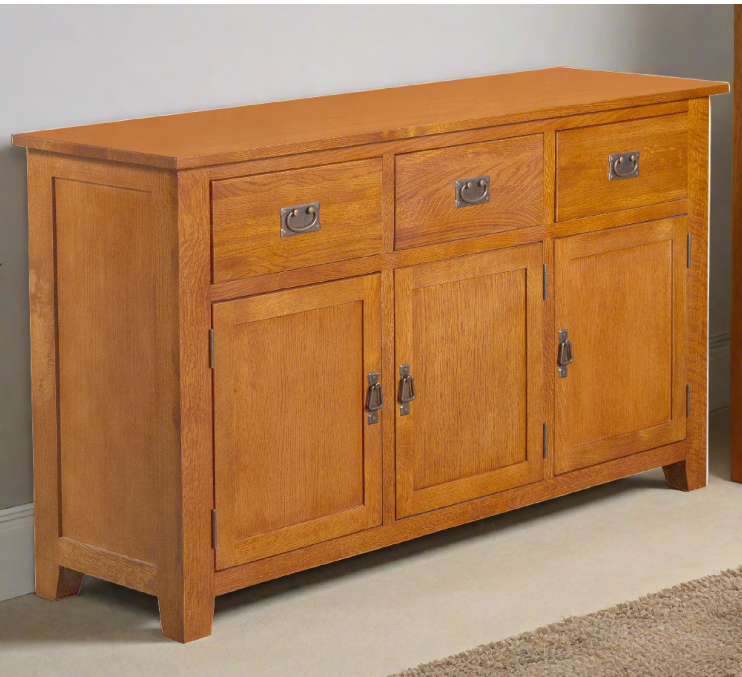 Mission Solid Oak 3 Drawer 3 Door Sideboard - Michael's Cherry (MC-A) - 59