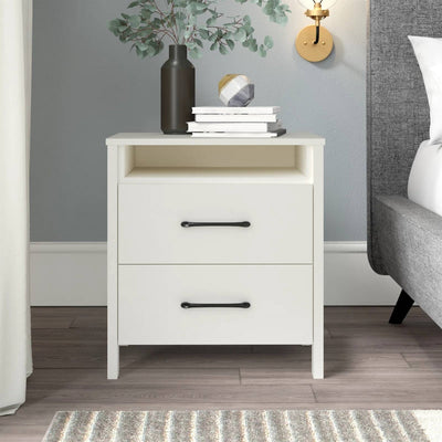 Modern 2-Drawer Nightstand in Ivory Wood Finish