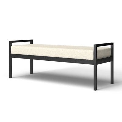 Modern Bed Bench with Black Metal Frame and Cream Upholstered Cushion