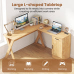 L-Shaped Computer Desk with Reversible Drawer and Cabinet