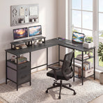 L Shaped Desk with Power Outlet Reversible Computer Desk with Monitor Stands