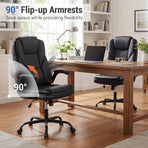 Leather Office Chair Ergonomic Computer Desk Chair with Flip-up Armrests Rocking Function