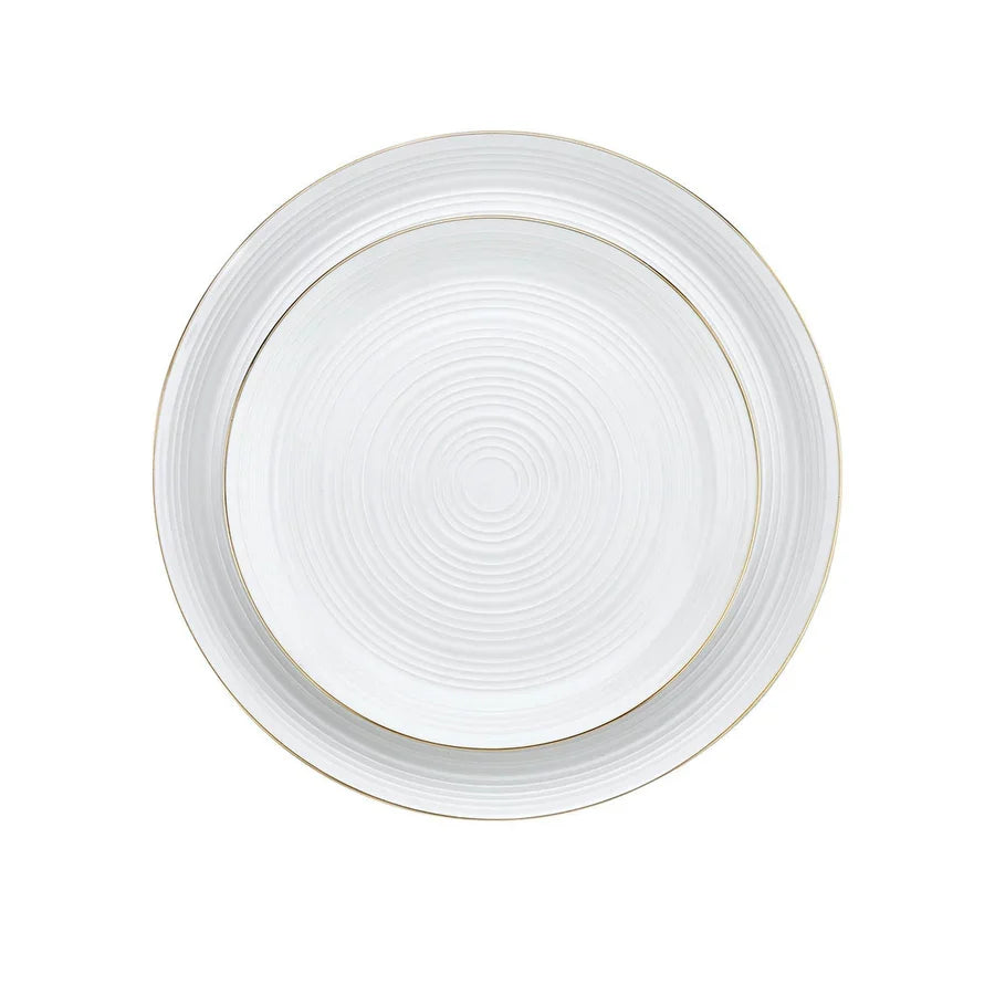 Linear Porcelain Gold Rim 12 Piece Dinnerware Set, Service For 4