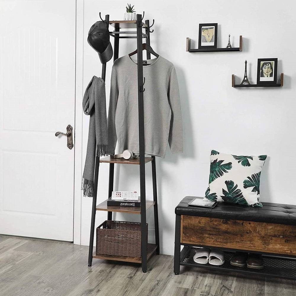 Modern Metal Frame Wood Shelf Coat Rack with 3-Shelves