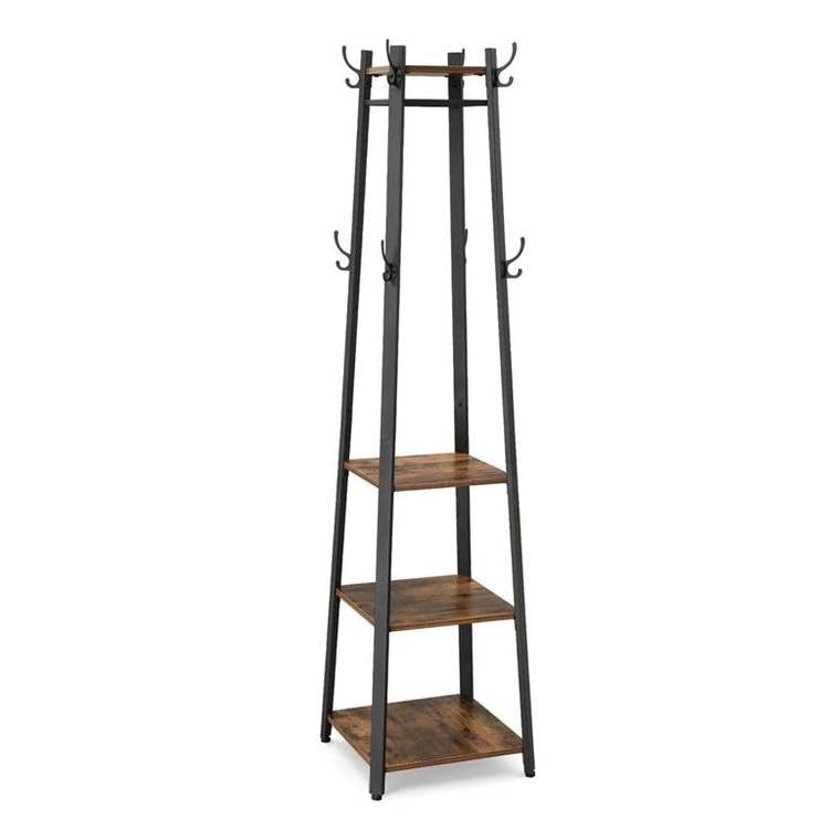 Modern Metal Frame Wood Shelf Coat Rack with 3-Shelves