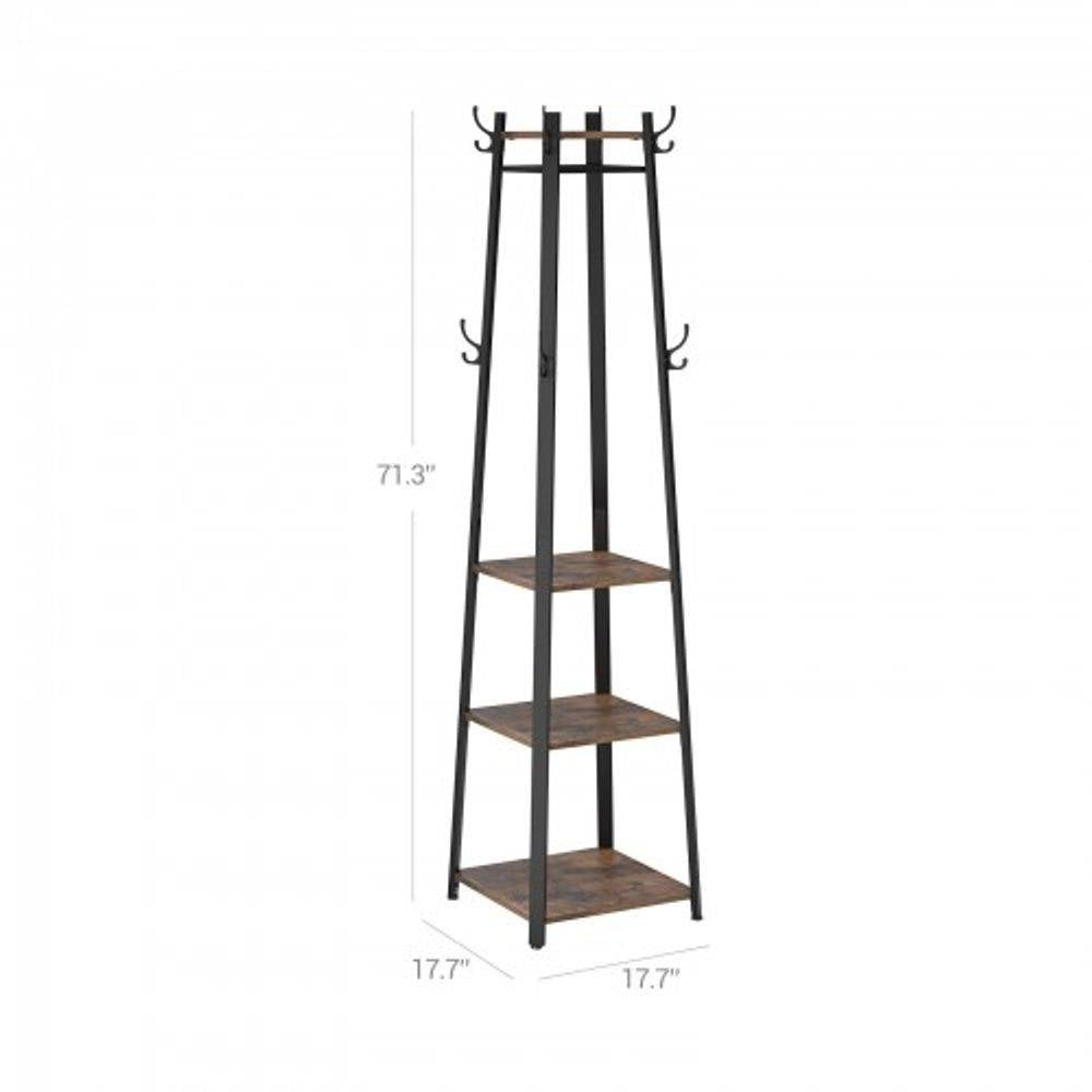 Modern Metal Frame Wood Shelf Coat Rack with 3-Shelves