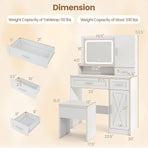 Makeup Vanity Desk with Mirror and Lights Dressing Table and Stool Set-White