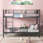 Metal Bunk Bed with Ladder and Full-length Guardrails