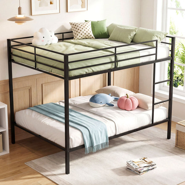 Metal Bunk Bed Full Over Full with Length Safety Guardrail