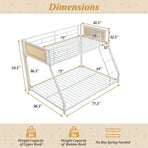 Metal Bunk Bed Twin Over Full with Full Length Safety Guardrail and Ramp Ladder