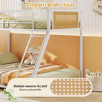 Metal Bunk Bed Twin Over Full with Full Length Safety Guardrail and Ramp Ladder