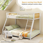 Metal Bunk Bed Twin Over Full with Full Length Safety Guardrail and Ramp Ladder