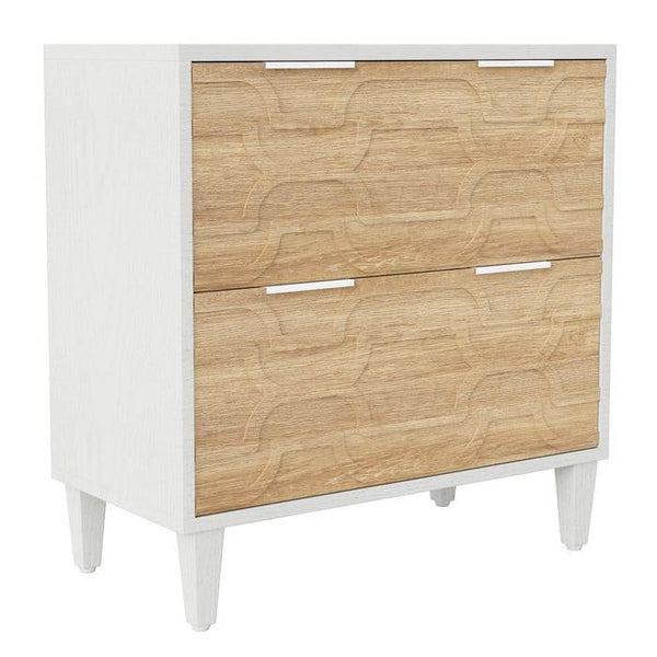 Natural/White Wood 2 Drawer Filing Cabinet Printer Stand