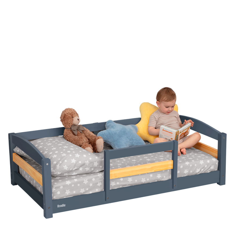 Toddler Floor Bed with Safety Rails for Kids Age 1–3 (Crib Size)