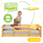 Toddler Floor Bed with Safety Rails for Kids Age 1–3 (Crib Size)