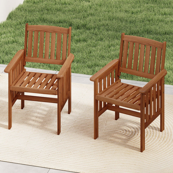 Patio Chairs Set of 2 Outdoor Slatted Solid Wood Chairs