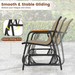 Patio Glider Bench with Curved Teak Armrests and Breathable Fabric Seat for 2 People-Brown
