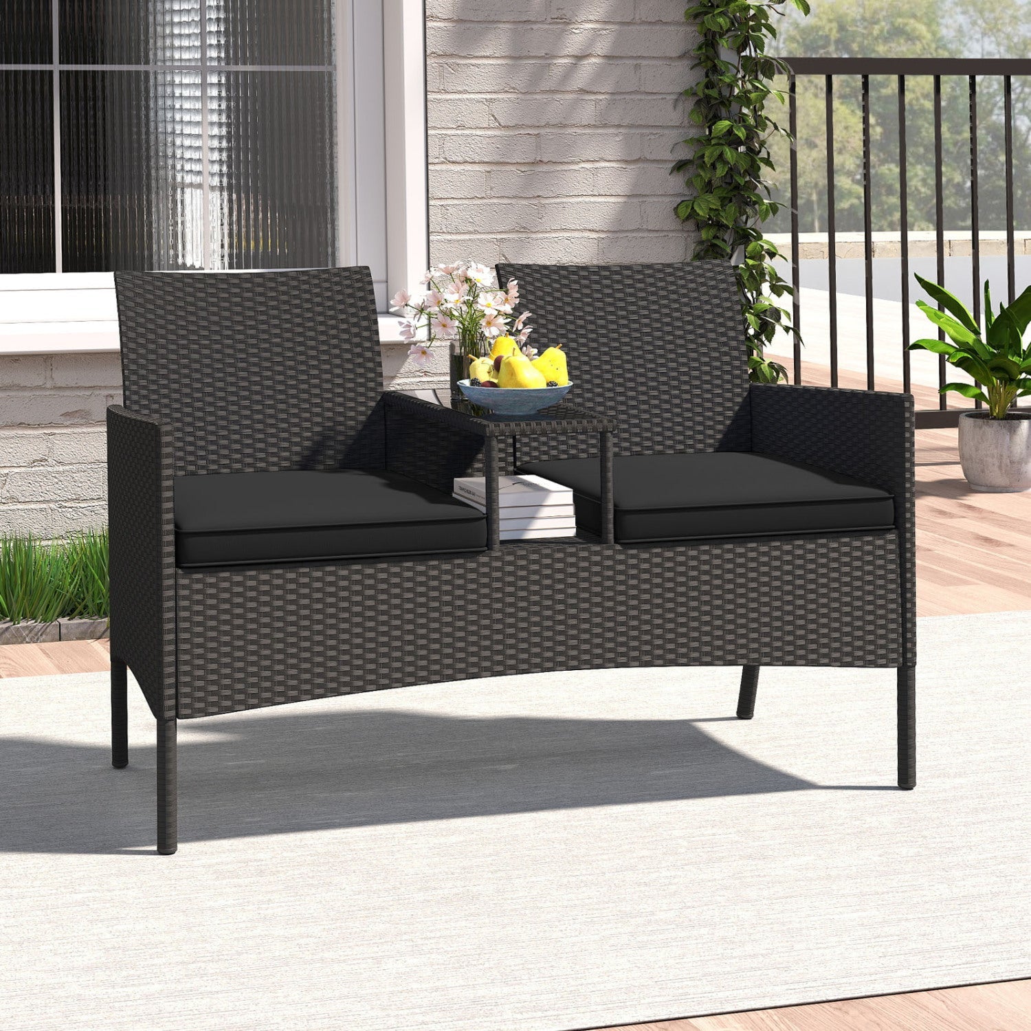 Patio Loveseat with Built-in Table and Storage