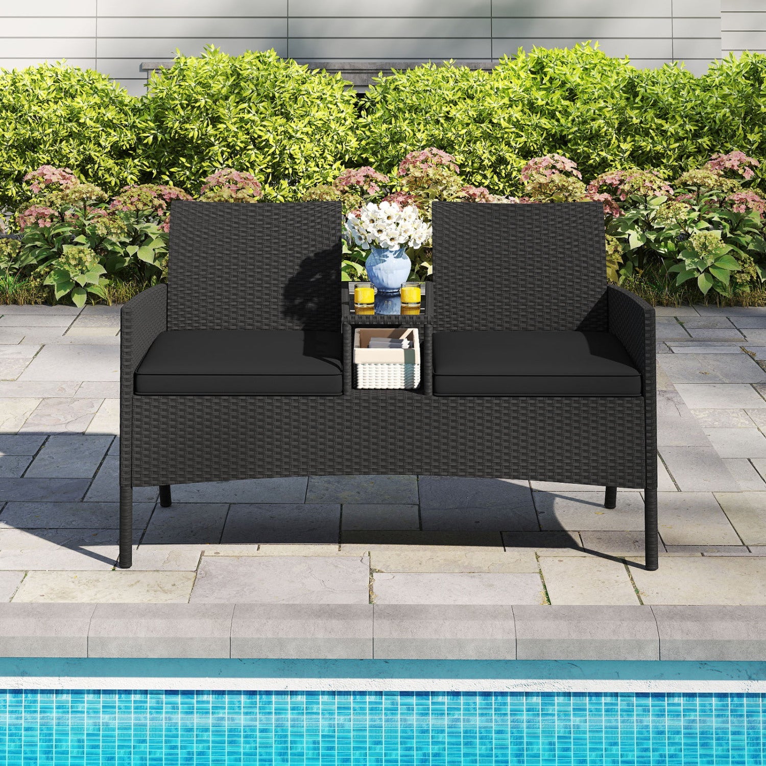 Patio Loveseat with Built-in Table and Storage