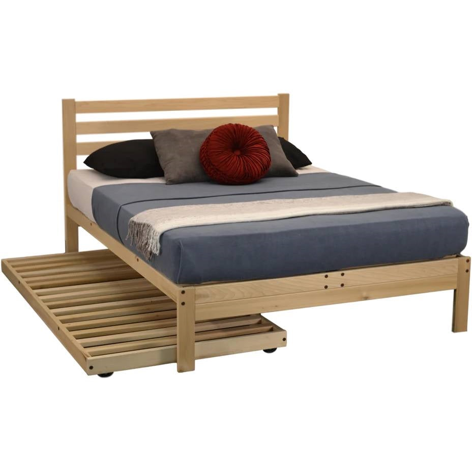 Queen size Solid Wood Platform Bed Frame with Slatted Headboard - Made in USA