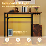 Rectangular Bar Table with Charging Station and LED Light-Rustic Brown